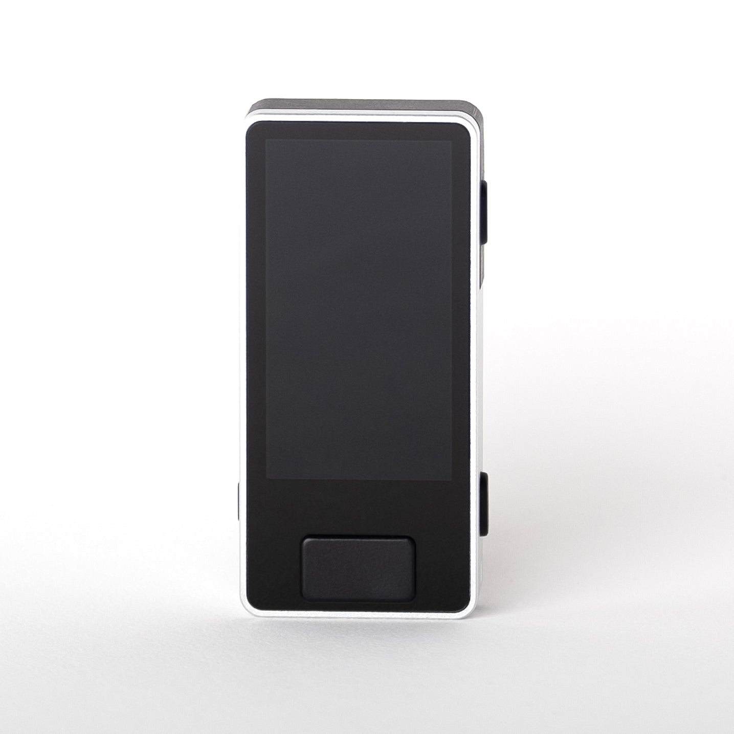 Front view of Blockstream Jade Plus Bitcoin hardware wallet featuring aluminum frame, full display, and front navigation button