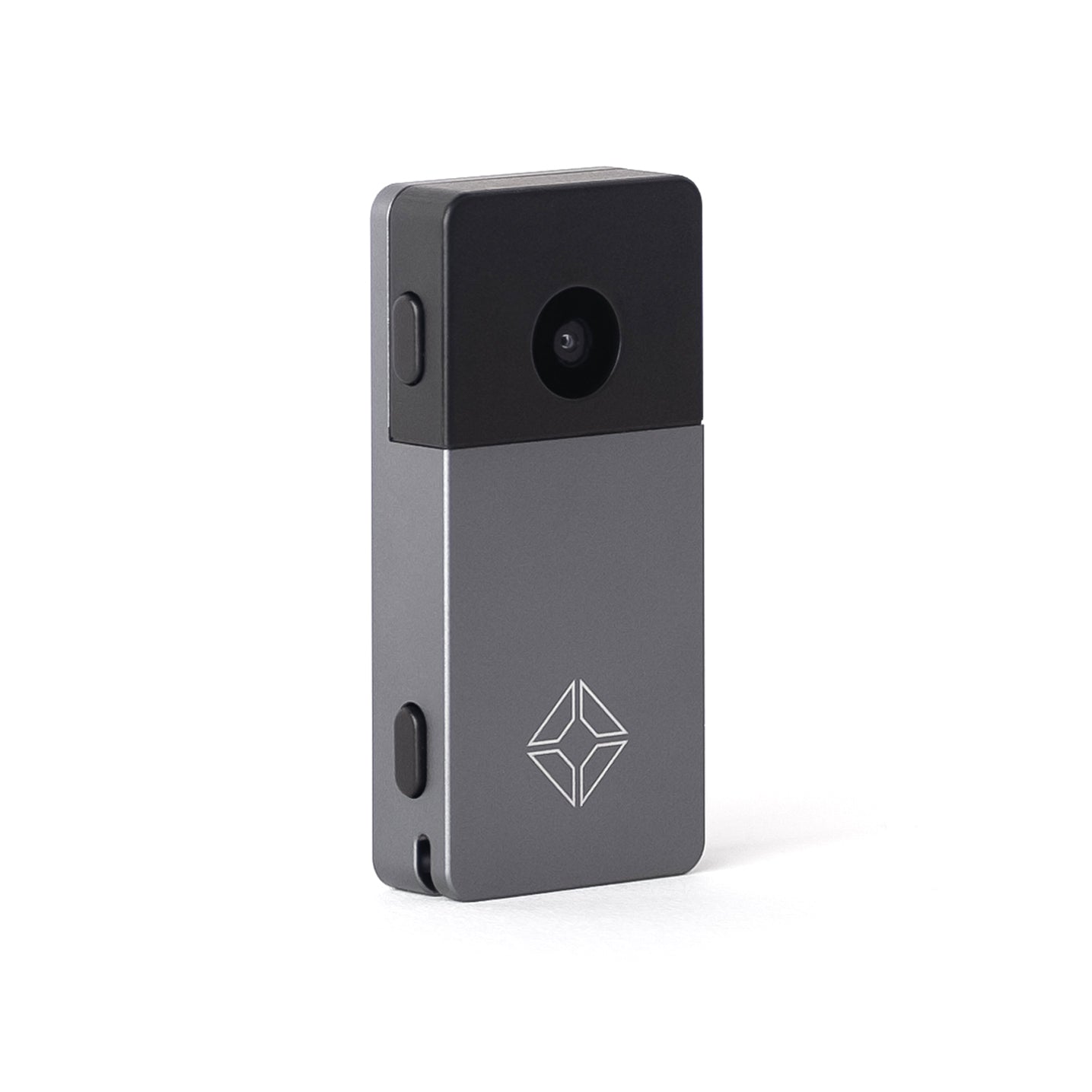 Backside view of Blockstream Jade Plus Bitcoin hardware wallet featuring QR-signing camera, gray aluminum body, and engraved logo