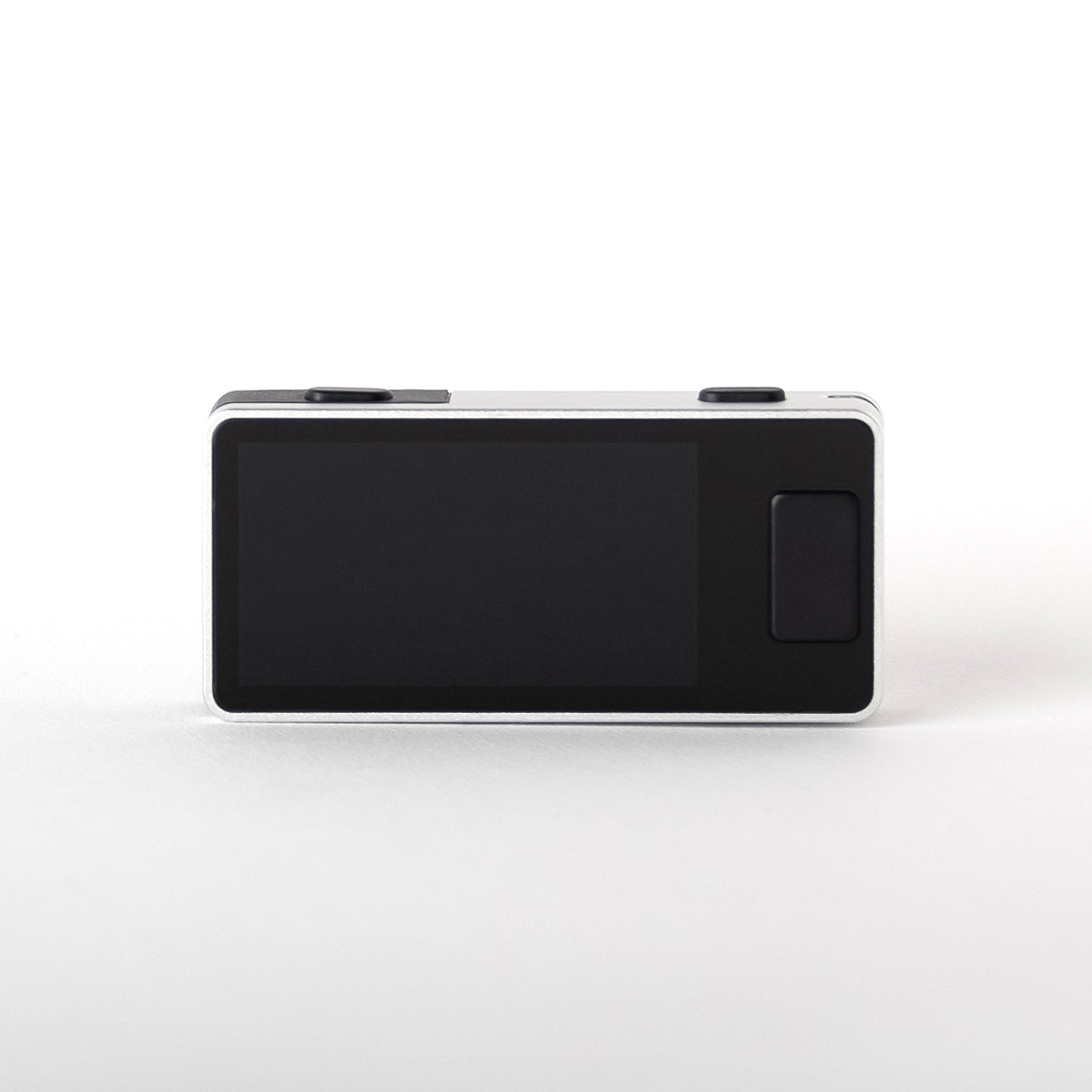 Front view of Blockstream Jade Plus Bitcoin hardware wallet featuring aluminum frame, full display, and top navigation buttons