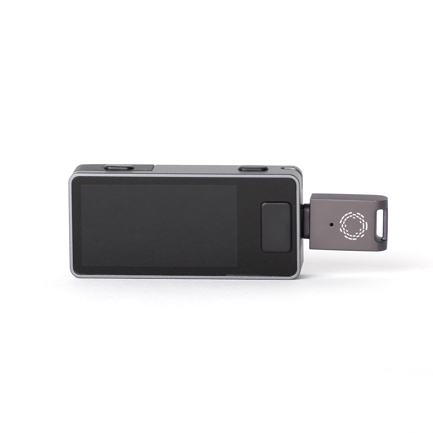 Blockstream Jade Plus Bitcoin hardware wallet with USB-C adapter attached and widescreen display