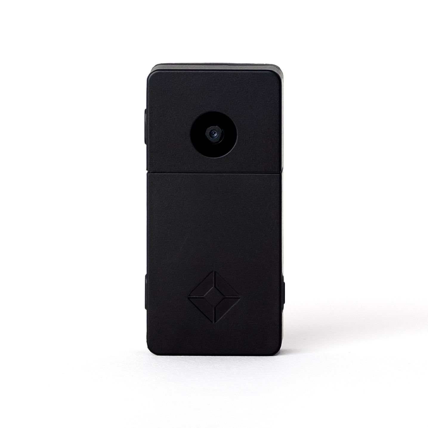 Back view of Blockstream Jade Plus Bitcoin hardware wallet in matte-black finish, featuring QR-signing camera and embossed logo