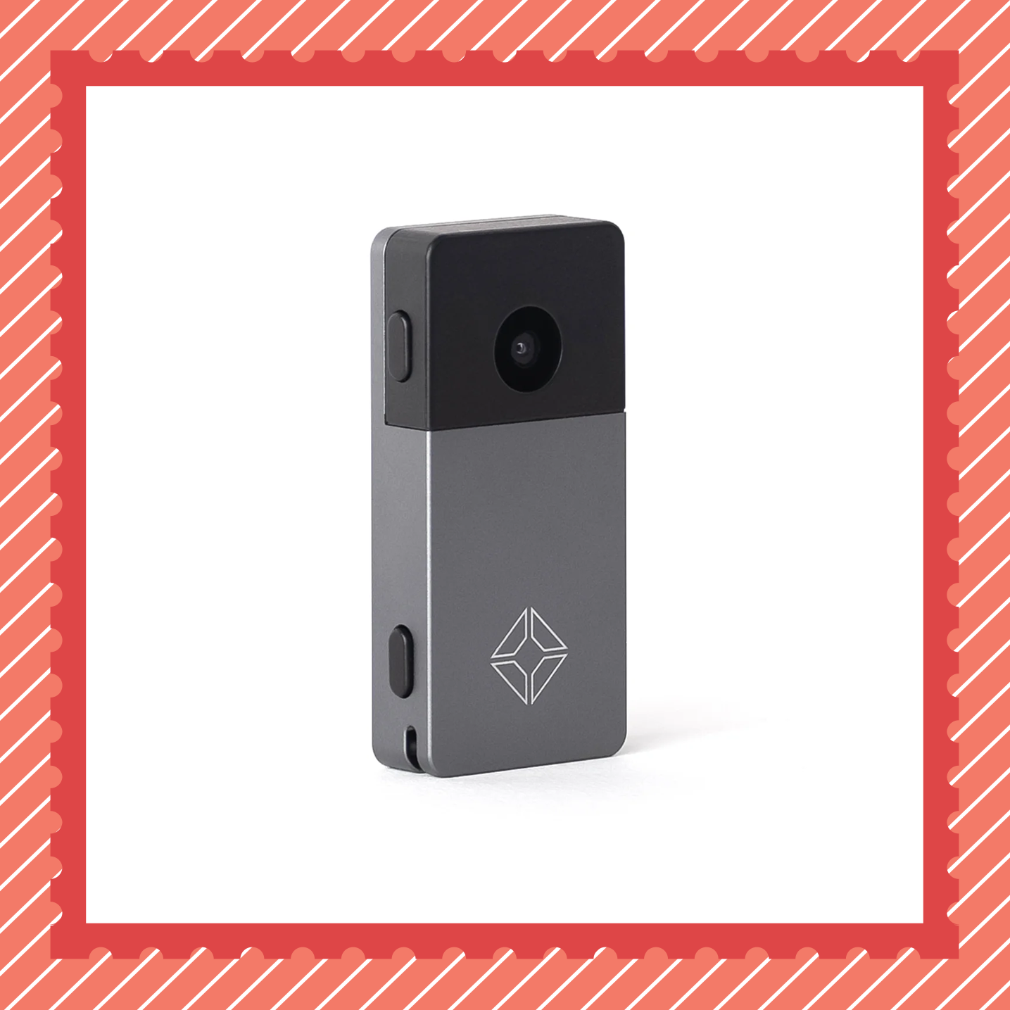 Backside view of Blockstream Jade Plus Bitcoin hardware wallet featuring QR-signing camera, gray aluminum body, and engraved logo
