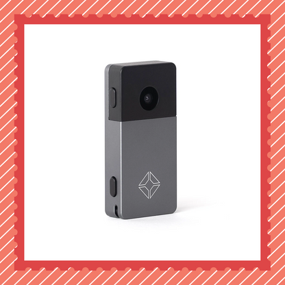 Backside view of Blockstream Jade Plus Bitcoin hardware wallet featuring QR-signing camera, gray aluminum body, and engraved logo